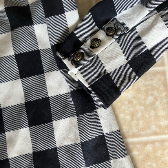 Talbots Buffalo Check Mock Neck Zip Back Knit Dress button shoulder and cuffs - Picture 3 of 7